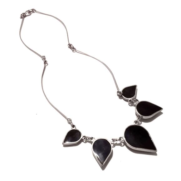 Vintage Artisan Abalone Inlay Silver Tone Teardrop Boho Choker Necklace - Picture 6 of 6